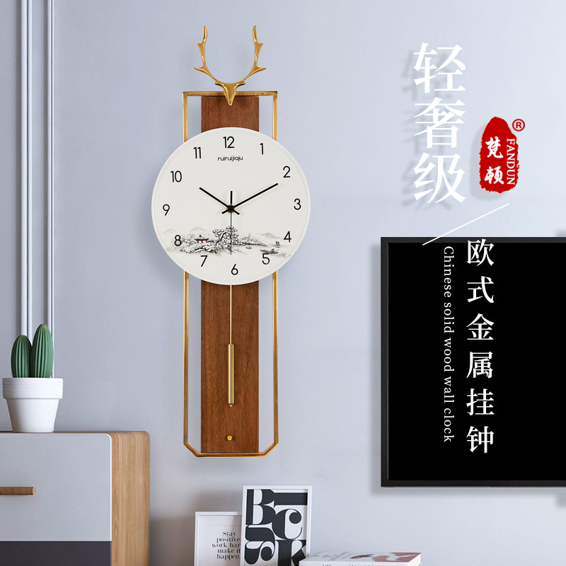 Nordic deer head ceramic clock wall clock Home living room European light luxury hanging watch fashion decoration clock atmospheric wall hanging
