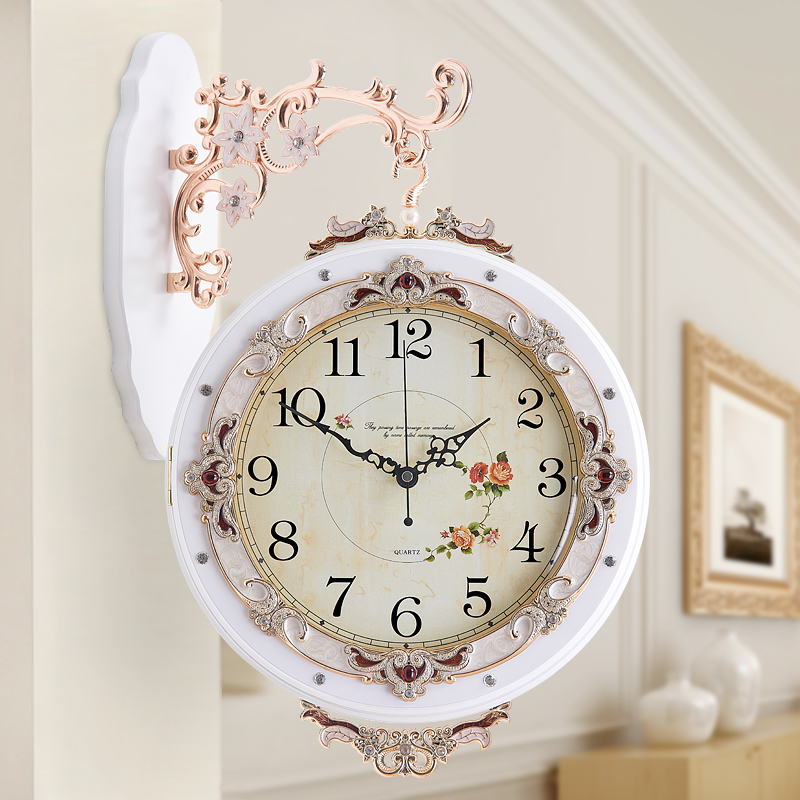 Eurostyle clock bifacial hanging clock living room mute home two sides fashion personality creative modern minimalist quartz clock-Taobao