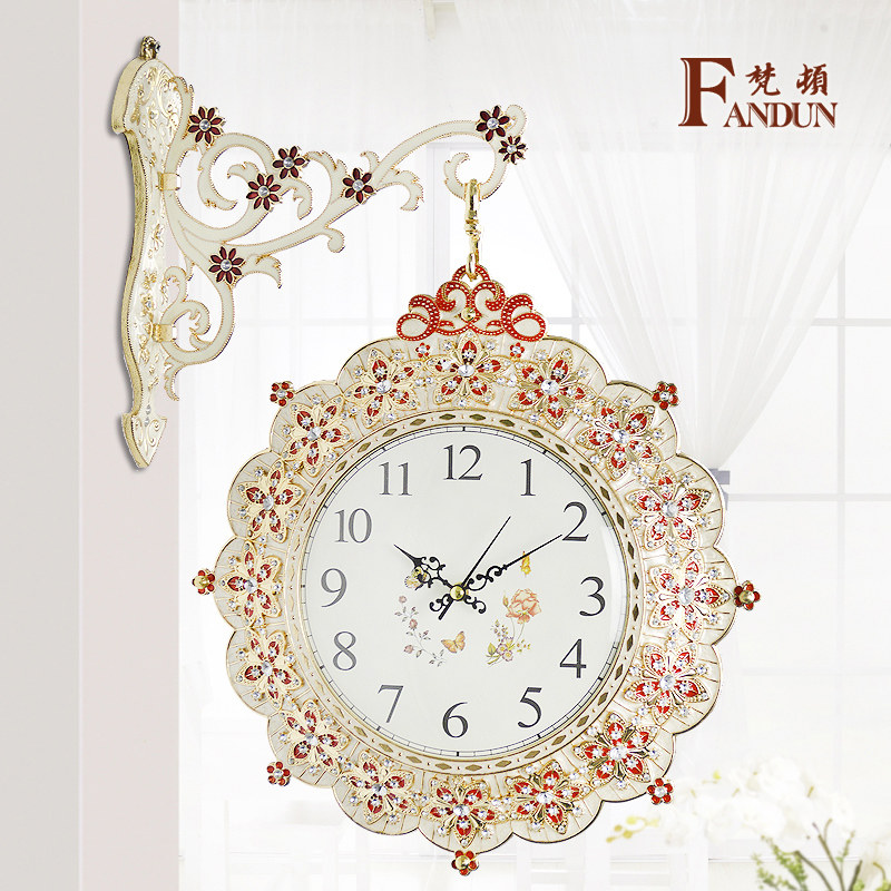 Van den Korean style Two sides Living room hanging clock Double face clock hanging mute Ideas big metal hanging clock Field Yard Fashion-Taobao