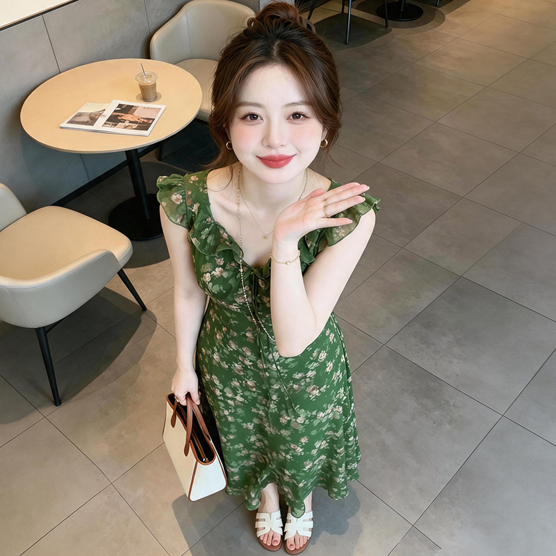 Petite Gentle Style Dress for Women 2026 Summer New Arrival Super Pretty Slimming Versatile Floral Mid-Length Dress Trendy