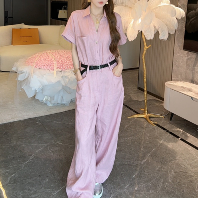 高级感时尚气质裤子女2026夏季新款polo领开衫上衣高腰显瘦连体裤