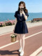 ຊຸດແຟຊັນເກົາຫຼີ 2026 summer temperament gentle style navy blue lapel slim slimming short skirt
