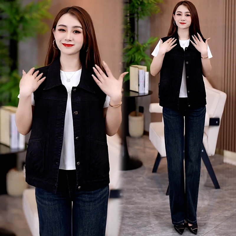 Trendy Petite Women's Denim Vest for Everyday Wear, 2026 Spring Color-Blocking Sleeveless Jacket Top