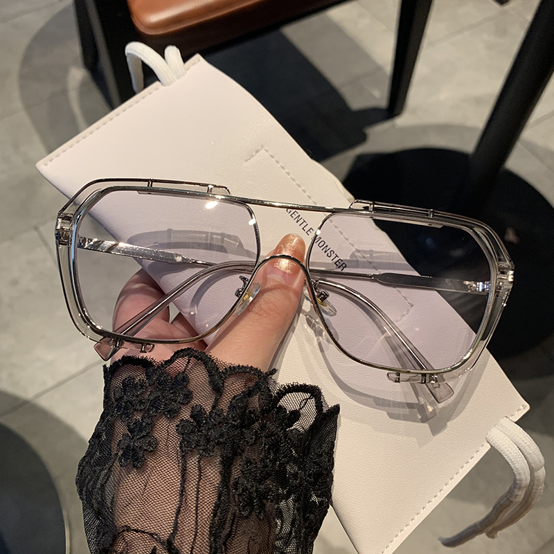 Grey (No Letters)Internet celebrity Conjoined body Large frame black Sunglasses female Retro sunshade round face Show thin Windbreak drive a car drive Sun glasses male