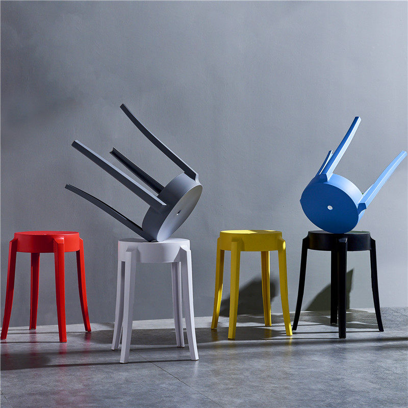 Living room stackable round stool simple plastic stool dining table chair household square bench thickened adult high stool plastic stool