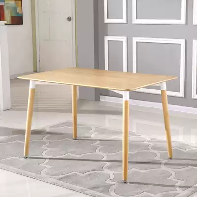 Log color dining table Nordic simple dining table and chair combination small apartment table Modern solid wood dining table negotiation small round table