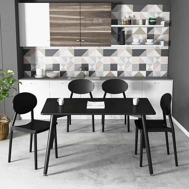 Black table solid wood dining square table Nordic wines dining table and chairs set up family with small family modern minimis