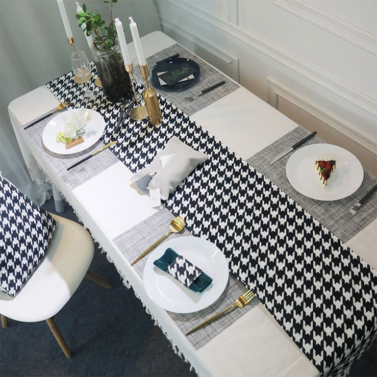 Cổ điển đen và trắng houndstooth bông và vải lanh bảng bầu không khí đơn giản màu đen và trắng treo spike bảng bảng tủ vải bìa vải - Khăn trải bàn khăn trang trí bàn ăn