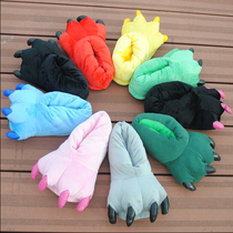 Thickened claws shoes autumn and winter dinosaur animals conjoined pajamas claws cute cartoon warm adult children home shoes