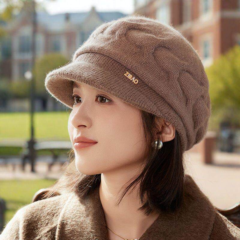 2024新款兔毛帽子女士冬季时尚洋气加厚保暖毛线帽防寒妈妈针织帽