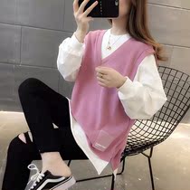 Maternity clothes out of fashion hot mom Korean version loose fake two-piece sweater female pregnant women top T-shirt spring and autumn trend