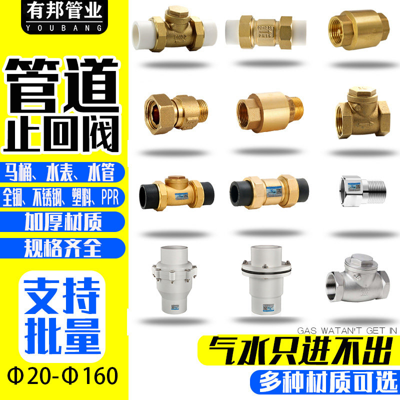 PPR check valve full copper PE water meter vertical stainless steel toilet PVC pipeline 1 directional valve 110 hot melt 6