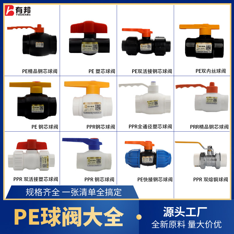 PE threaded valve PPR inner wire steel core ball valve PVC inner tooth valve hot melt water valve double melt switch 4 points