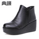 Dianzhu 2024 spring new women's shoes thick-soled short boots high-heel wedge heelsສະດວກສະບາຍ round-toe single boots women's platform boots