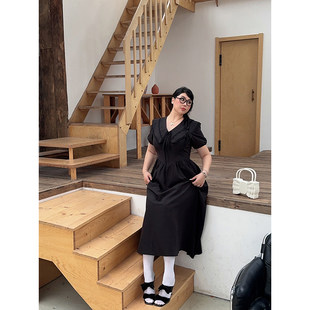 Boolibyoo【Скидка 50% на прозрачные покупки】 верхняя часть тела Папман большой двор французский V черный пузырь рукавов талия платье