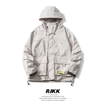 RJKK spring new mens jacket ins tide brand loose couple hooded short Japanese tooling thin jacket