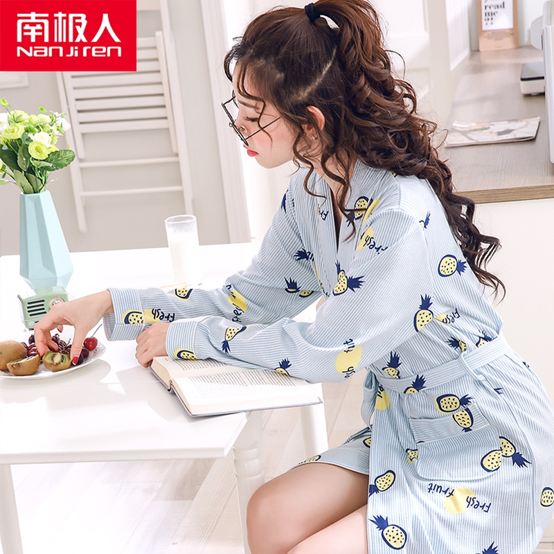 Pajamas women's spring and autumn pajamas ladies summer cotton sexy Korean version sweet and cute bathrobe cotton long-sleeved home clothes