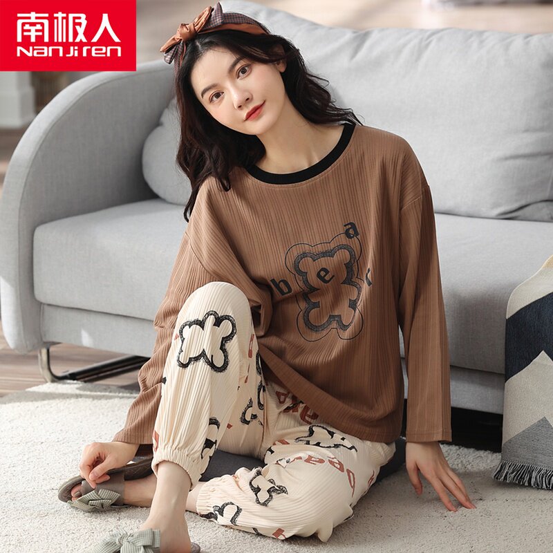 Spring and autumn pajamas women's long-sleeved cotton autumn and winter cute cotton home clothes suit summer can be worn as two-piece suit