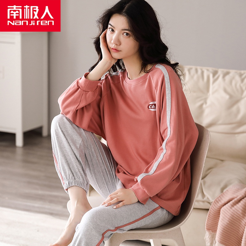 Antarctic pajamas woman spring and autumn pure cotton long sleeve thin wear large-yard fat mm autumn and winter home suit