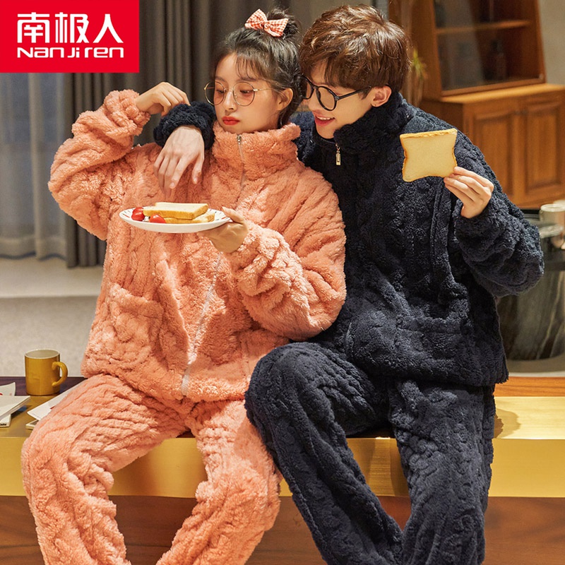 Coral Suede Lovers Pyjamas women's autumn Winter models Thickened Flannel Suede Men's Winter Great Size Home Suit Suit