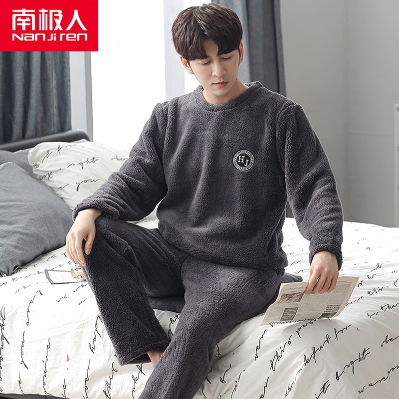 Coral velvet pajamas thickened in winter heating flannel autumn winter winter men's large-scale home suit