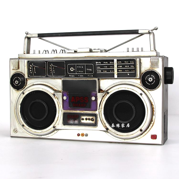 Retro Sheet Metal Recorder Model Photography Props Iron Art Radio Pendulum bar Café Decoration