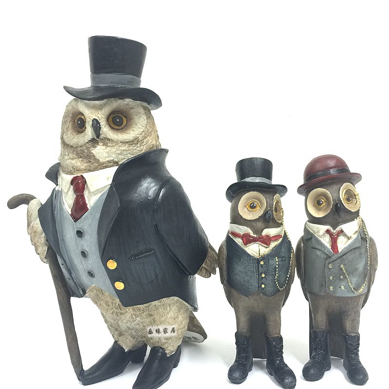 American Country Style Retroit Gentleman Resin Owl Fittings Software Decorations Home Desktop Office Props