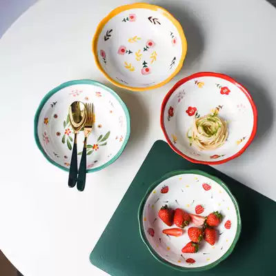 Wo Jialiang Pi created pasta bowl under glaze color plate household fruit snack deep plate plate soup bowl salad bowl