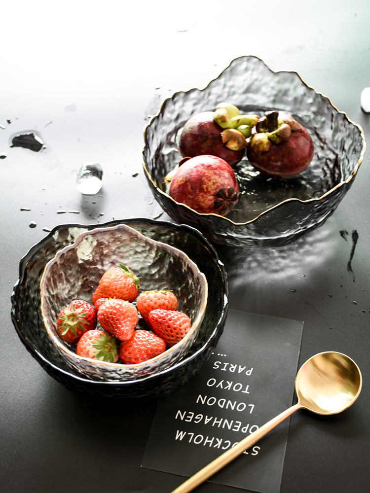 Nordic Glacier glass large bowl Large capacity gold fruit salad bowl Tea wash dessert small bowl soup bowl
