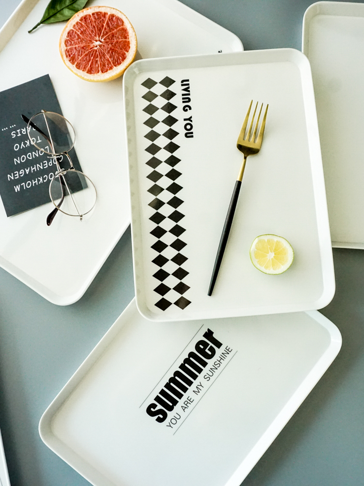Nordic simple melamine tray Rectangular breakfast tray Household tea tray Fruit refreshment dining room tray