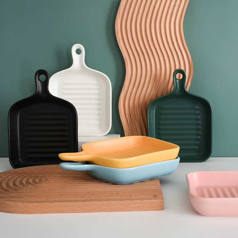 Nordic candy color handle bakeware high temperature baked rice dish dessert microwave oven ceramic dish dish baking dish