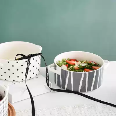 Flowly creative Nordic big soup bowl large capacity soup bowl double ear noodle bowl salad bowl anti-scalding household ceramic bowl thickened