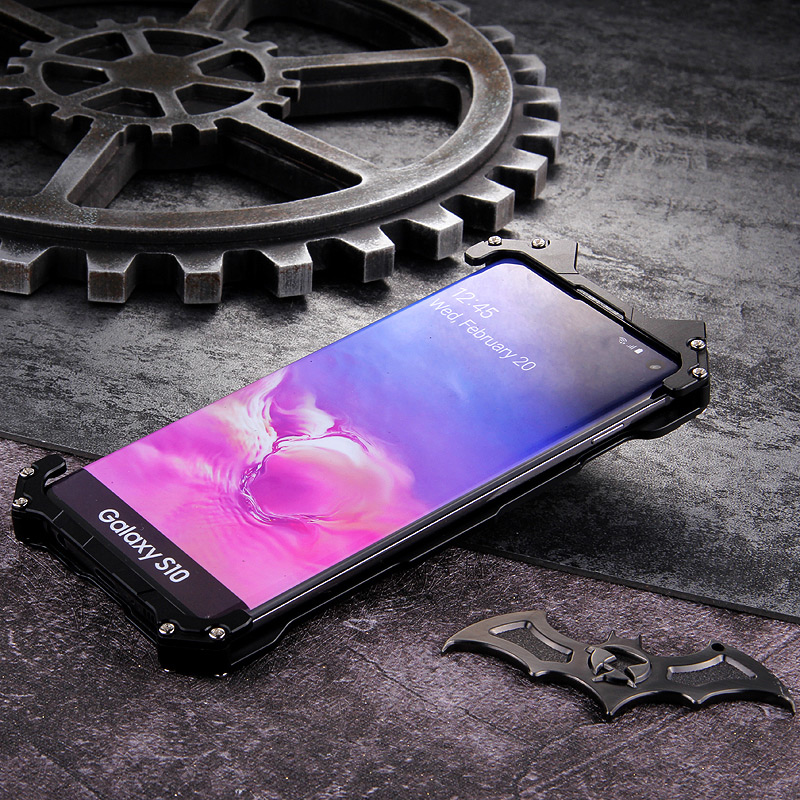 R-Just Batman Shockproof Aluminum Shell Metal Case with Custom Batarang Stent for Samsung Galaxy S10+ & Galaxy S10 & Galaxy S10e