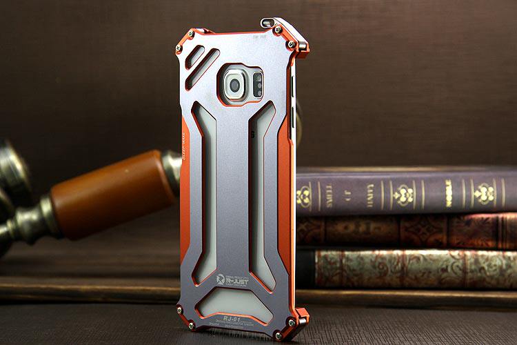 R-JUST GUNDAM Aerospace Aluminum Contrast Color Shockproof Metal Shell Outdoor Protection Case for Samsung Galaxy S6 Edge G9250