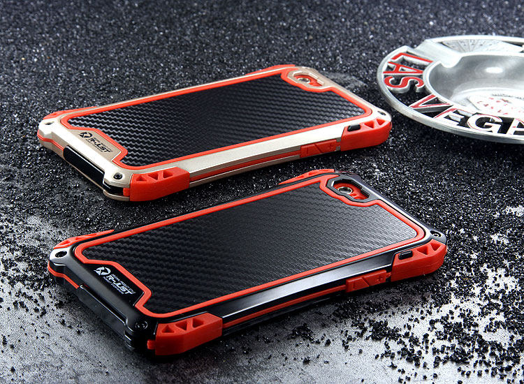 R-JUST Amira Heavy Duty Dirtproof Shockproof Rainproof Aluminum Metal Bumper Carbon Fiber Back Cover Case for Apple iPhone 6S/6 & iPhone 6S Plus/6 Plus & iPhone SE/5S/5