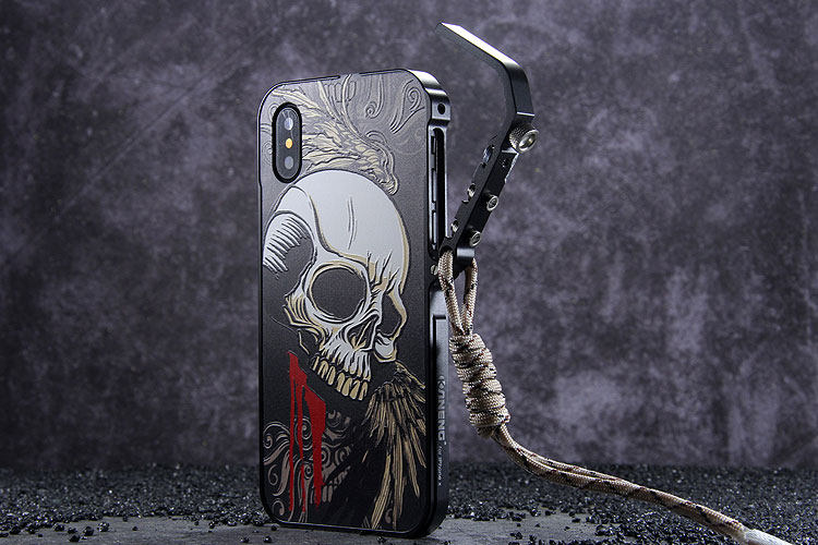 KANENG Mechanical Arm Trigger Aluminum Bumper Metal Frame 3D Cameo Back Cover Case for Apple iPhone X
