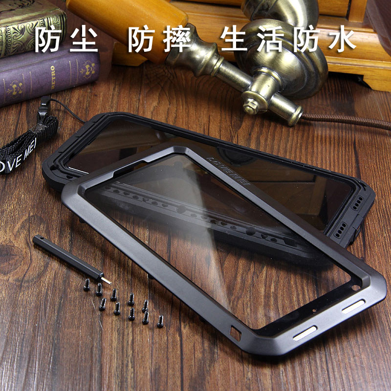 LOVE MEI Powerful Water Resistant Shockproof Dust/Dirt/Snow Proof Aluminum Metal Outdoor Gorilla Glass Heavy Duty Case Cover for Xiaomi Mi MIX 2