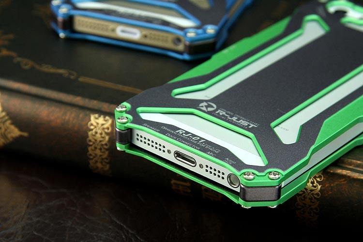 R-JUST GUNDAM Aerospace Aluminum Contrast Color Shockproof Metal Shell Outdoor Protection Protective Case for Apple iPhone SE/5S/5C/5