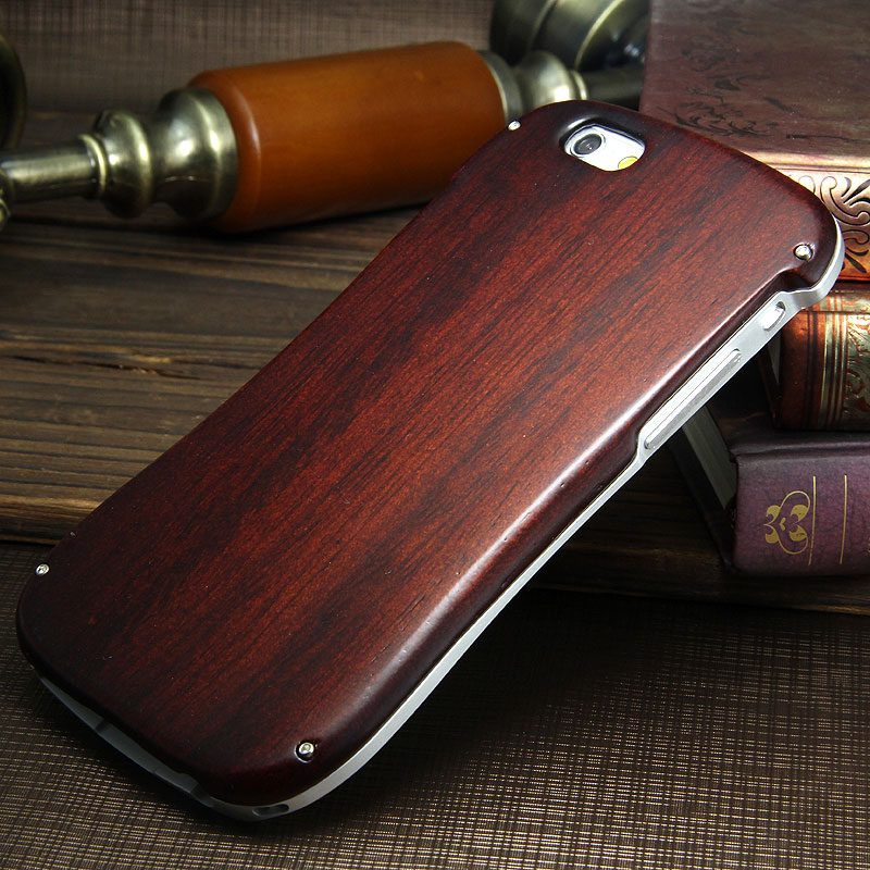 Armor King Allure Wood Neo Hybrid Aluminum Metal Frame Real Wooden Back Cover Case for Apple iPhone 6S/6