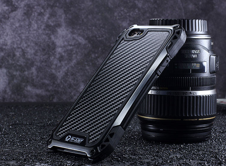 R-JUST Amira Heavy Duty Dirtproof Shockproof Rainproof Aluminum Metal Bumper Carbon Fiber Back Cover Case for Apple iPhone 6S/6 & iPhone 6S Plus/6 Plus & iPhone SE/5S/5