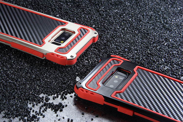 R-Just Amira Heavy Duty Dirtproof Shockproof Rainproof Aluminum Metal Bumper Carbon Fiber Back Cover Case for Samsung Galaxy Note 8