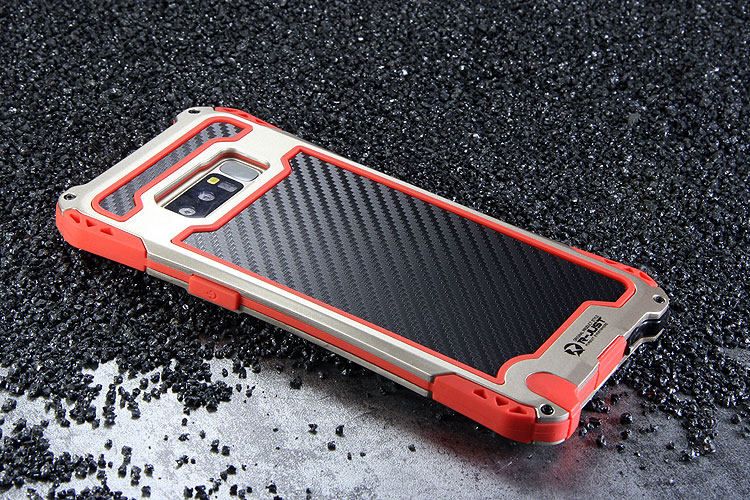 R-Just Amira Heavy Duty Dirtproof Shockproof Rainproof Aluminum Metal Bumper Carbon Fiber Back Cover Case for Samsung Galaxy Note 8