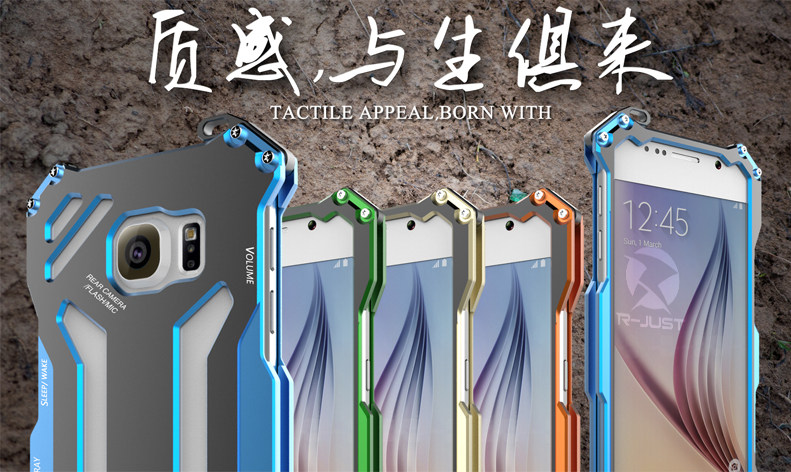 R-JUST GUNDAM Aerospace Aluminum Contrast Color Shockproof Metal Shell Outdoor Protection Case for Samsung Galaxy S6 Edge G9250
