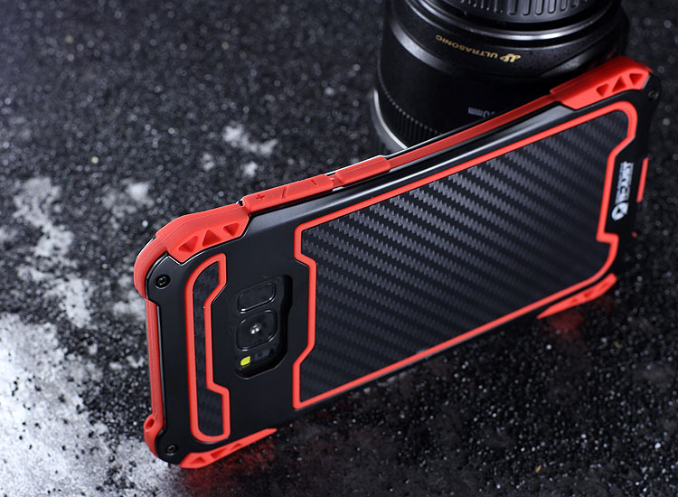 R-Just Amira Heavy Duty Dirtproof Shockproof Rainproof Aluminum Metal Bumper Carbon Fiber Back Cover Case for Samsung Galaxy S8 Plus & S8