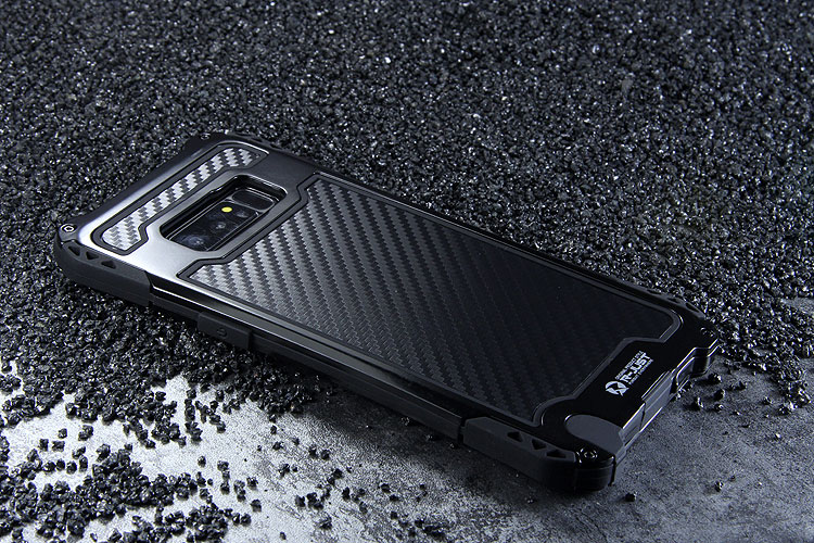 R-Just Amira Heavy Duty Dirtproof Shockproof Rainproof Aluminum Metal Bumper Carbon Fiber Back Cover Case for Samsung Galaxy Note 8