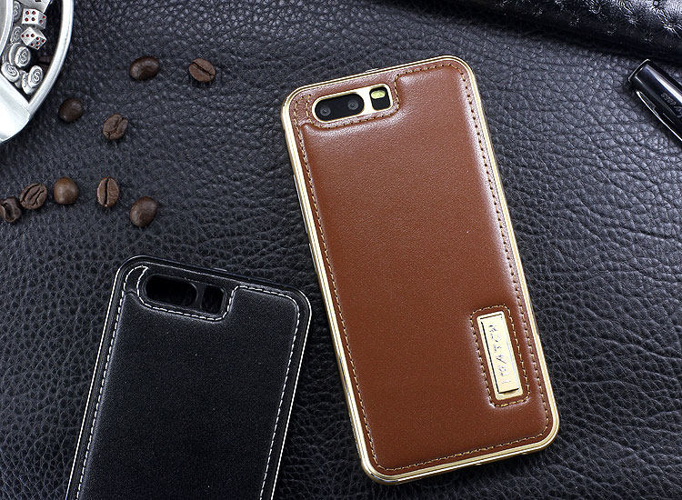 iMatch Luxury Aluminum Metal Bumper Premium Genuine Leather Back Cover Case for Huawei P10 Plus & Huawei P10