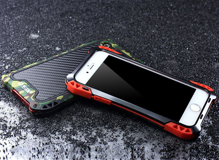 R-JUST Amira Heavy Duty Dirtproof Shockproof Rainproof Aluminum Metal Bumper Carbon Fiber Back Cover Case for Apple iPhone 6S/6 & iPhone 6S Plus/6 Plus & iPhone SE/5S/5