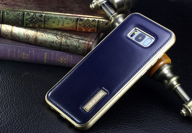 iMatch Luxury Aluminum Metal Bumper Premium Genuine Leather Back Cover Case for Samsung Galaxy S8 Plus/S8