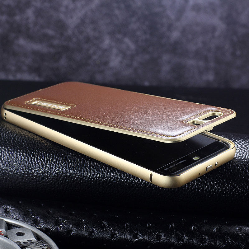 iMatch Luxury Aluminum Metal Bumper Premium Genuine Leather Back Cover Case for Huawei P10 Plus & Huawei P10