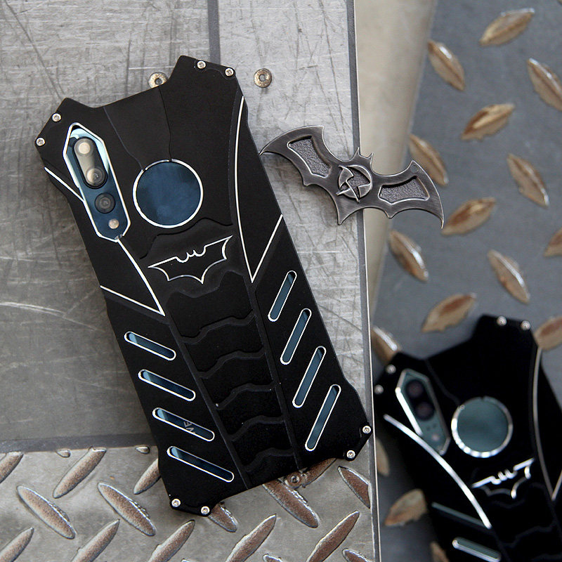 R-Just Batman Shockproof Aluminum Shell Metal Case with Custom Batarang Stent for Huawei P20 & Huawei P20 Pro & Huawei P20 Lite & Huawei nova 3e
